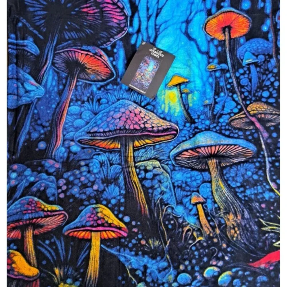 Mushroom Forest Towel Bath Beach Pool Gift Psychedelic Blue Mushrooms Magic New